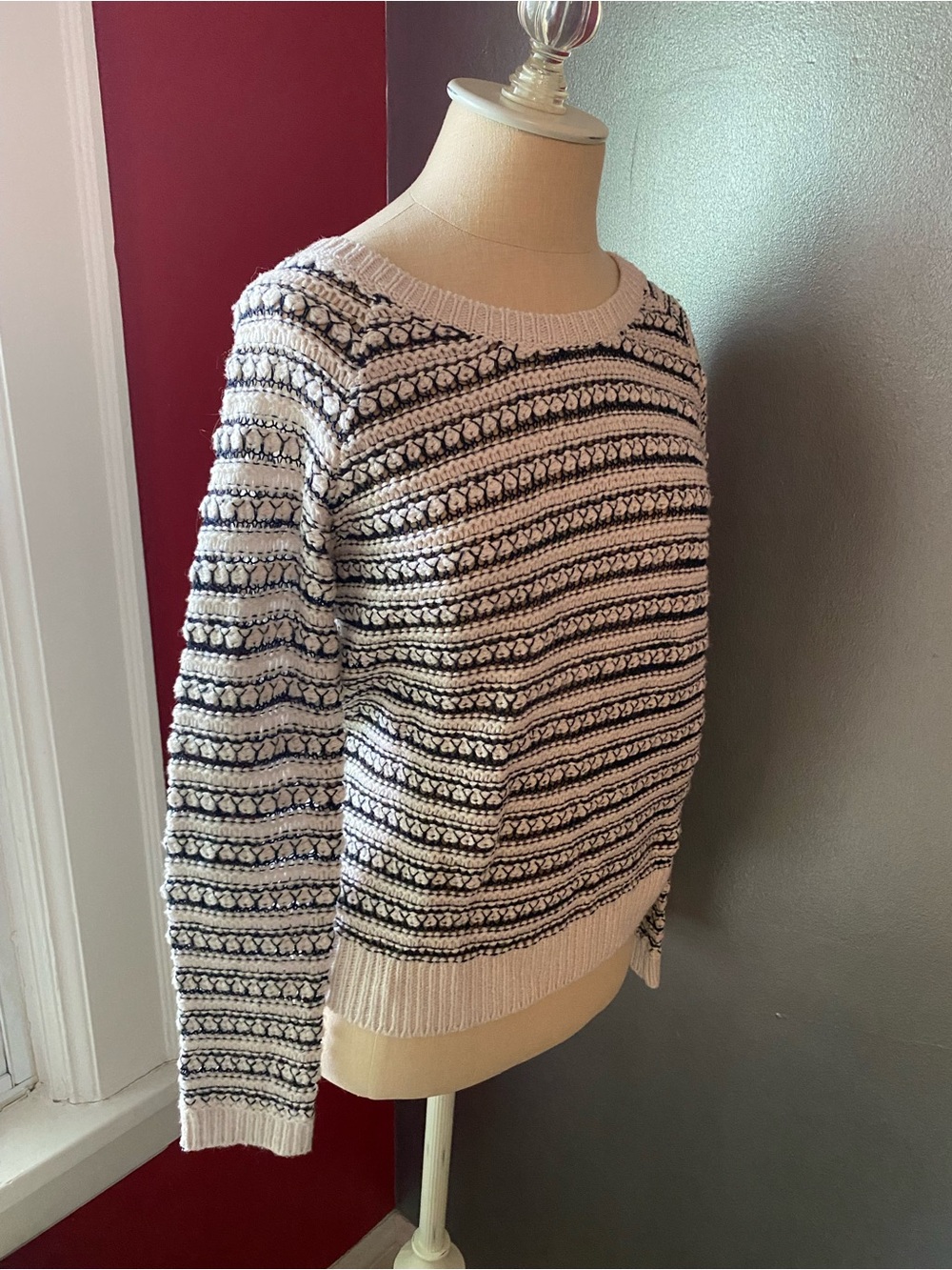 Splendid Striped Crewneck Sweater in Dark Navy and Ivory